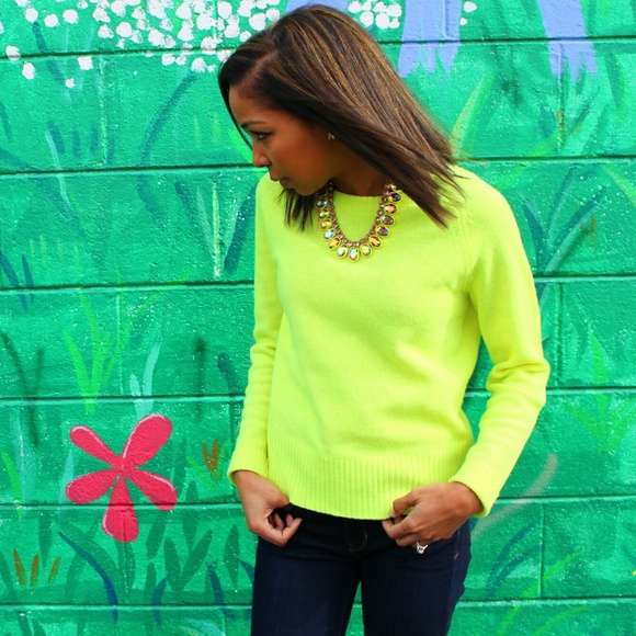 J Crew Holly Sweater Wool Neon Yellow 